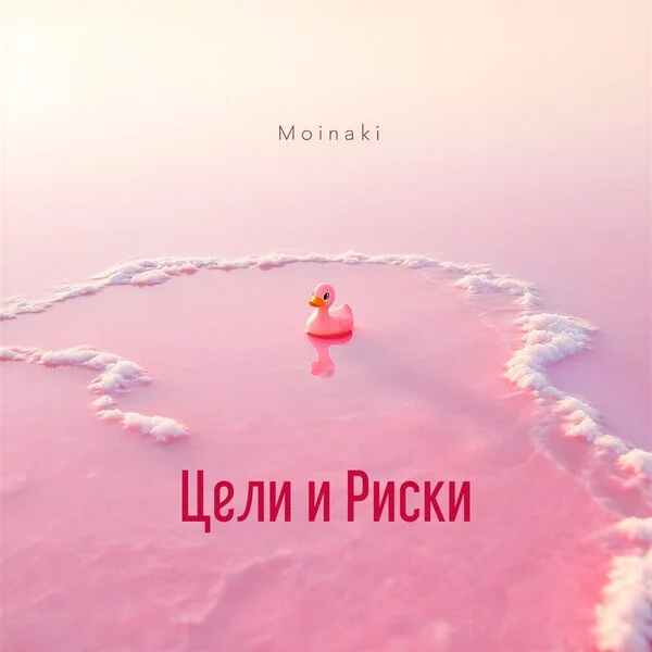 Обложка релиза группы Мойнаки «Цели и Риски»: розовая уточка на розовом солёном озере